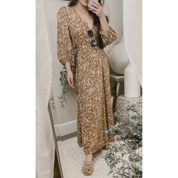 NWT FAITHFULL THE BRAND Sz 6 M NERISA MIDI DRESS IN LA MEDINA PAISLEY PRINT - Picture 2 of 9